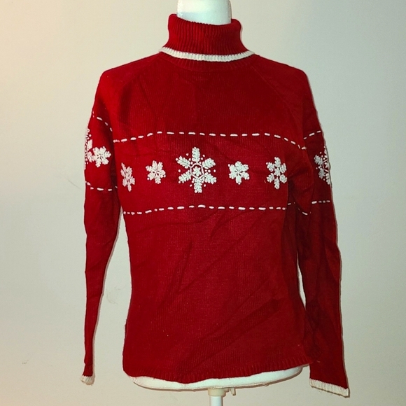 Sonoma Sweaters - Christmas Snowflakes Turtleneck Sweater - Womens - Petite Medium